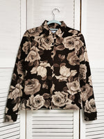 Load image into Gallery viewer, Vintage 90s brown rose print fleece velveteen shirt
