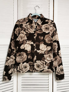 Vintage 90s brown rose print fleece velveteen shirt