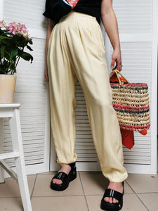 Vintage 80s yellow high waist casual summer pants