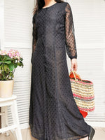 Load image into Gallery viewer, Vintage 90s black sheer embroidery button down maxi dress
