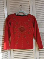 Load image into Gallery viewer, Vintage 90s ornamented red long sleeve lycra top
