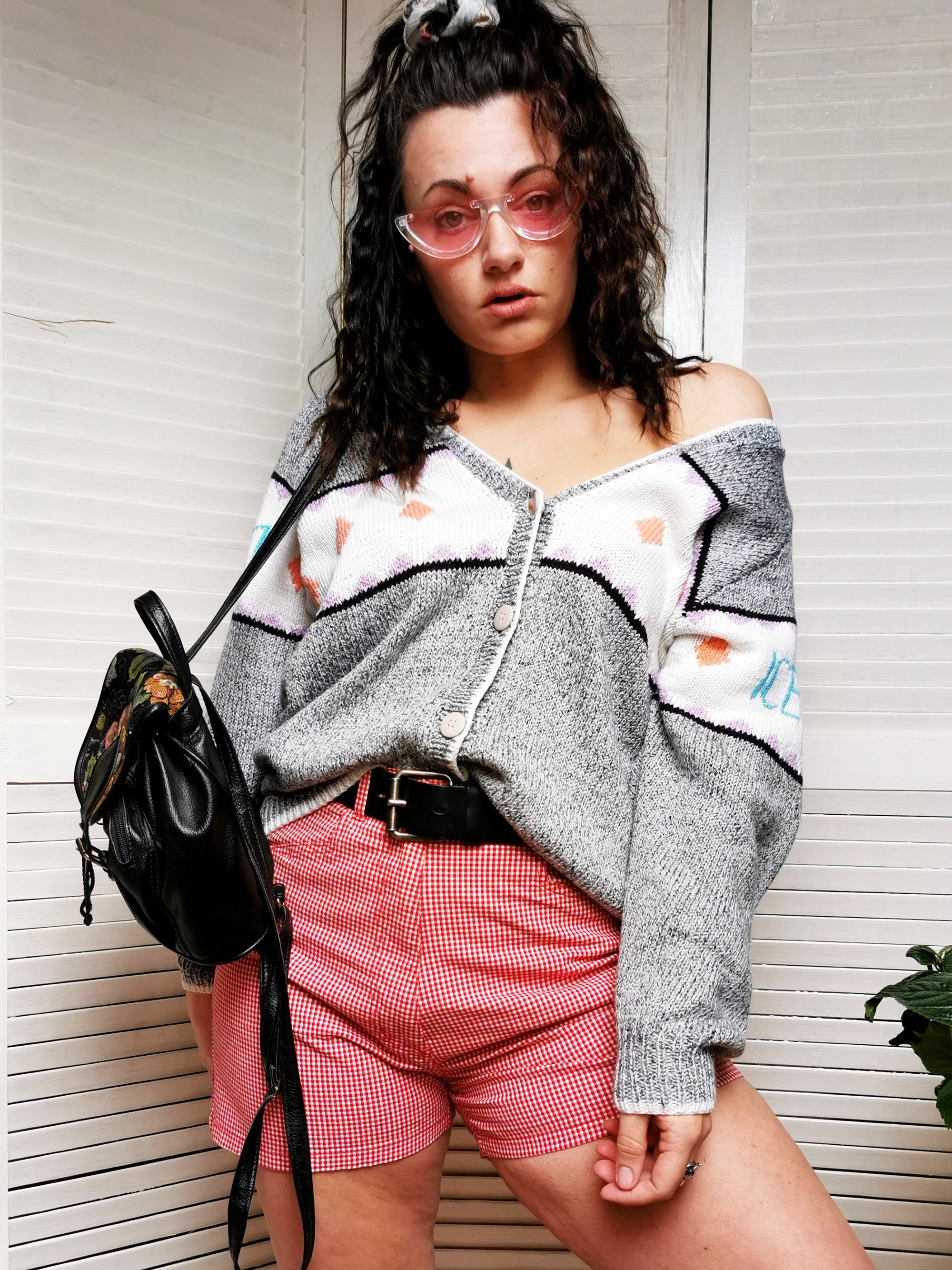 Vintage 80s pastel knit handmade cardigan top