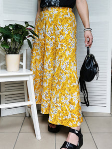 Vintage 90s yellow abstract print full maxi summer skirt