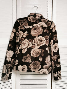 Vintage 90s brown rose print fleece velveteen shirt