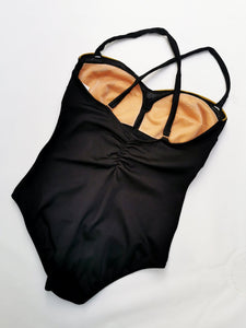 Vintage 90s black floral print one-piece swimwear