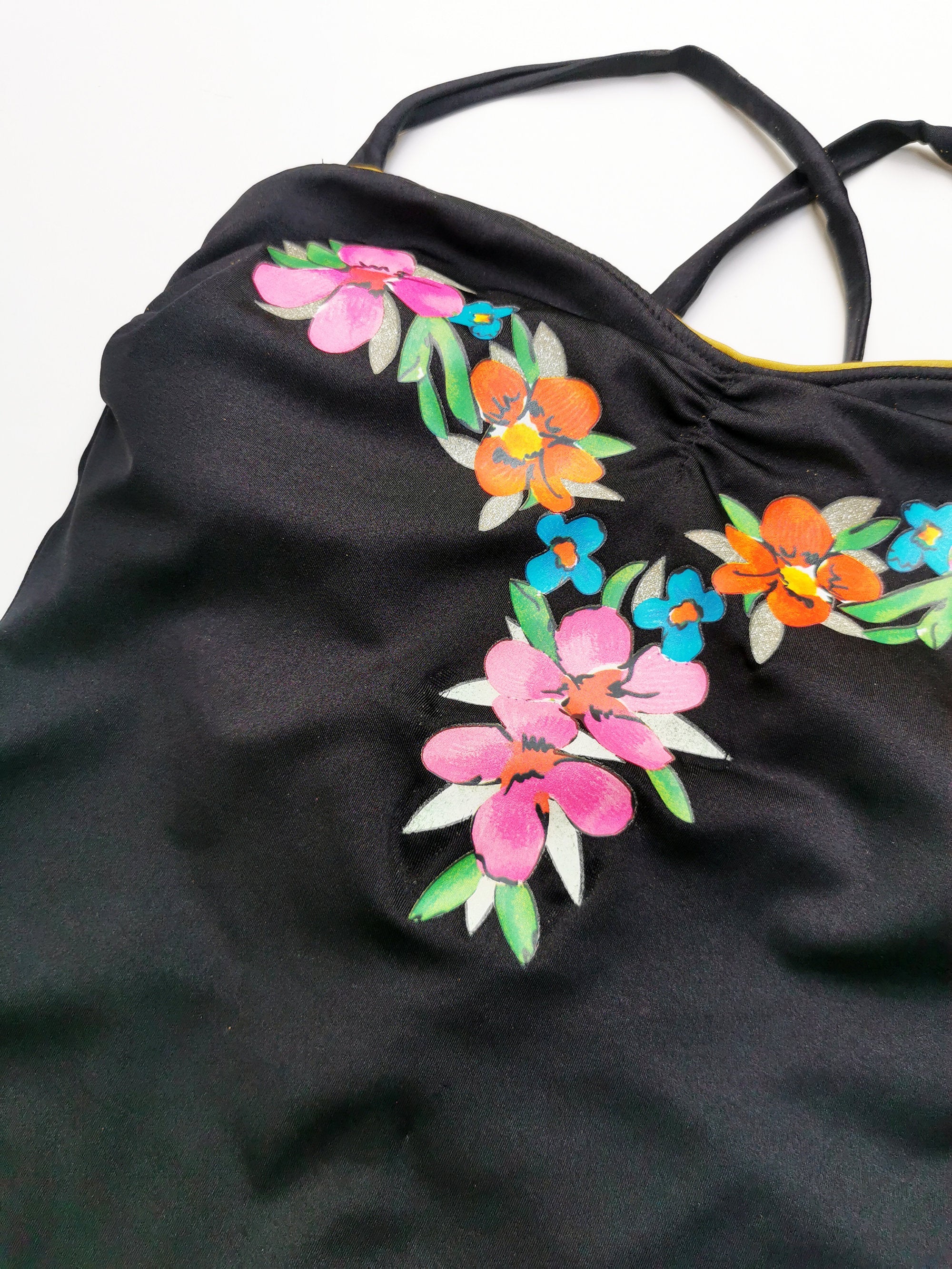 Vintage 90s black floral print one-piece swimwear