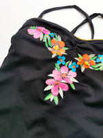 Load image into Gallery viewer, Vintage 90s black floral print one-piece swimwear
