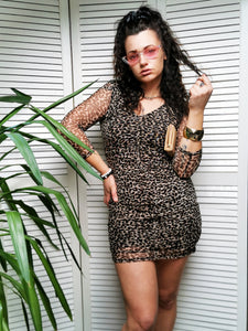 Vintage Y2K animal print mesh mini Party dress