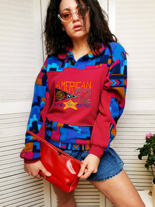 Vintage 90s colorful geometric button collar sweatshirt