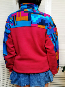 Vintage 90s colorful geometric button collar sweatshirt