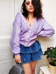 Vintage 80s lilac buttons front cardigan top