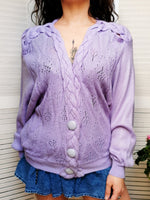 Load image into Gallery viewer, Vintage 80s lilac buttons front cardigan top
