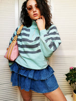 Load image into Gallery viewer, Vintage 90s pastel Menthol green zip collar sweatshirt
