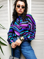 Load image into Gallery viewer, Vintage 80s shimmer striped print long sleeve blouse
