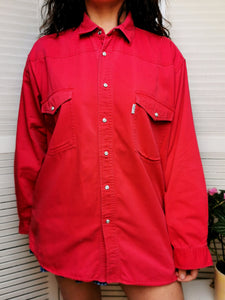 Vintage 90s red denim oversize unisex shirt