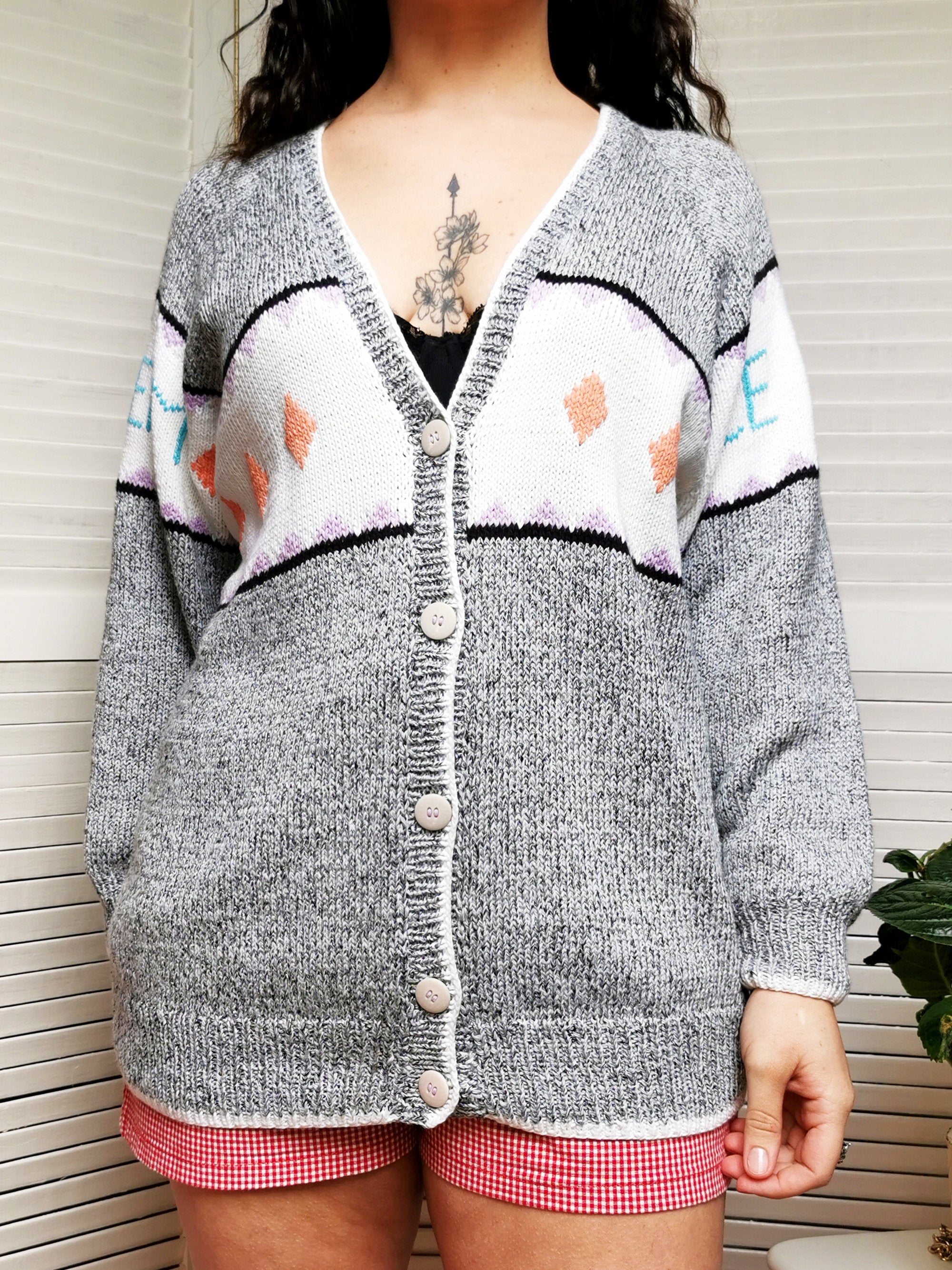 Vintage 80s pastel knit handmade cardigan top