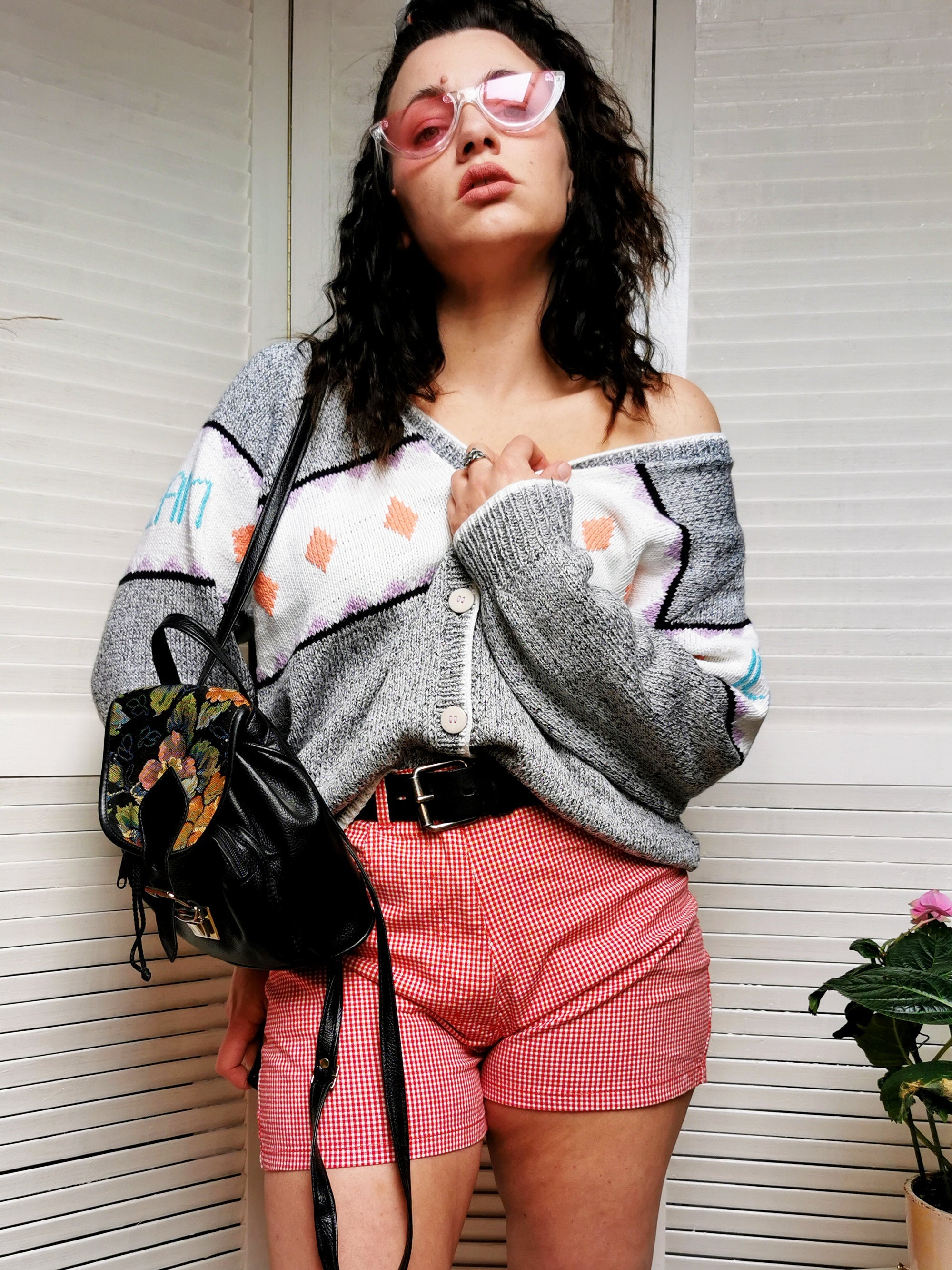 Vintage 80s pastel knit handmade cardigan top