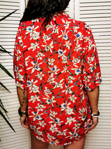 Vintage 90s red Hawaii floral print shirt blouse