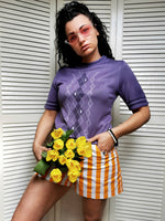 Load image into Gallery viewer, Vintage 80s minimalist Argyle knit short sleeve purple top

