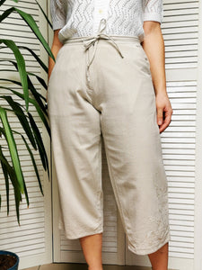 Vintage 80s neutral embroidery long Bermuda summer shorts