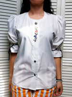 Load image into Gallery viewer, Vintage 80s white puff sleeve Folk embroidery blouse top
