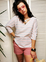 Load image into Gallery viewer, Vintage 90s minimalist pastel striped crossed front top
