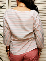 Load image into Gallery viewer, Vintage 90s minimalist pastel striped crossed front top
