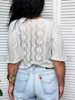 Load image into Gallery viewer, Vintage 90s white sheer knit cropped tie up cardigan top
