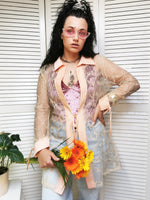 Load image into Gallery viewer, Vintage blouse, Vintage 80s embroidery long sheer tie front jacket top
