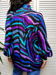 Vintage 80s shimmer striped print long sleeve blouse