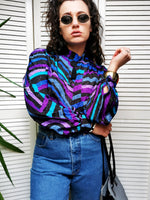 Load image into Gallery viewer, Vintage 80s shimmer striped print long sleeve blouse
