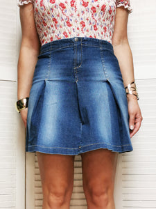 Vintage 90s blue denim pleated Preppy mini skirt