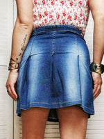 Load image into Gallery viewer, Vintage 90s blue denim pleated Preppy mini skirt
