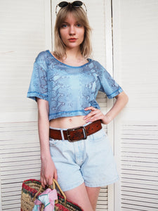 Vintage 90s blue mesh snakeskin print crop top