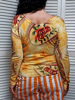 Load image into Gallery viewer, Vintage 90s yellow roses print long sleeve top
