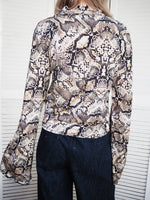 Load image into Gallery viewer, Vintage 90s snake print flare sleeve rollneck top blouse
