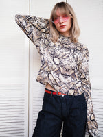 Load image into Gallery viewer, Vintage 90s snake print flare sleeve rollneck top blouse
