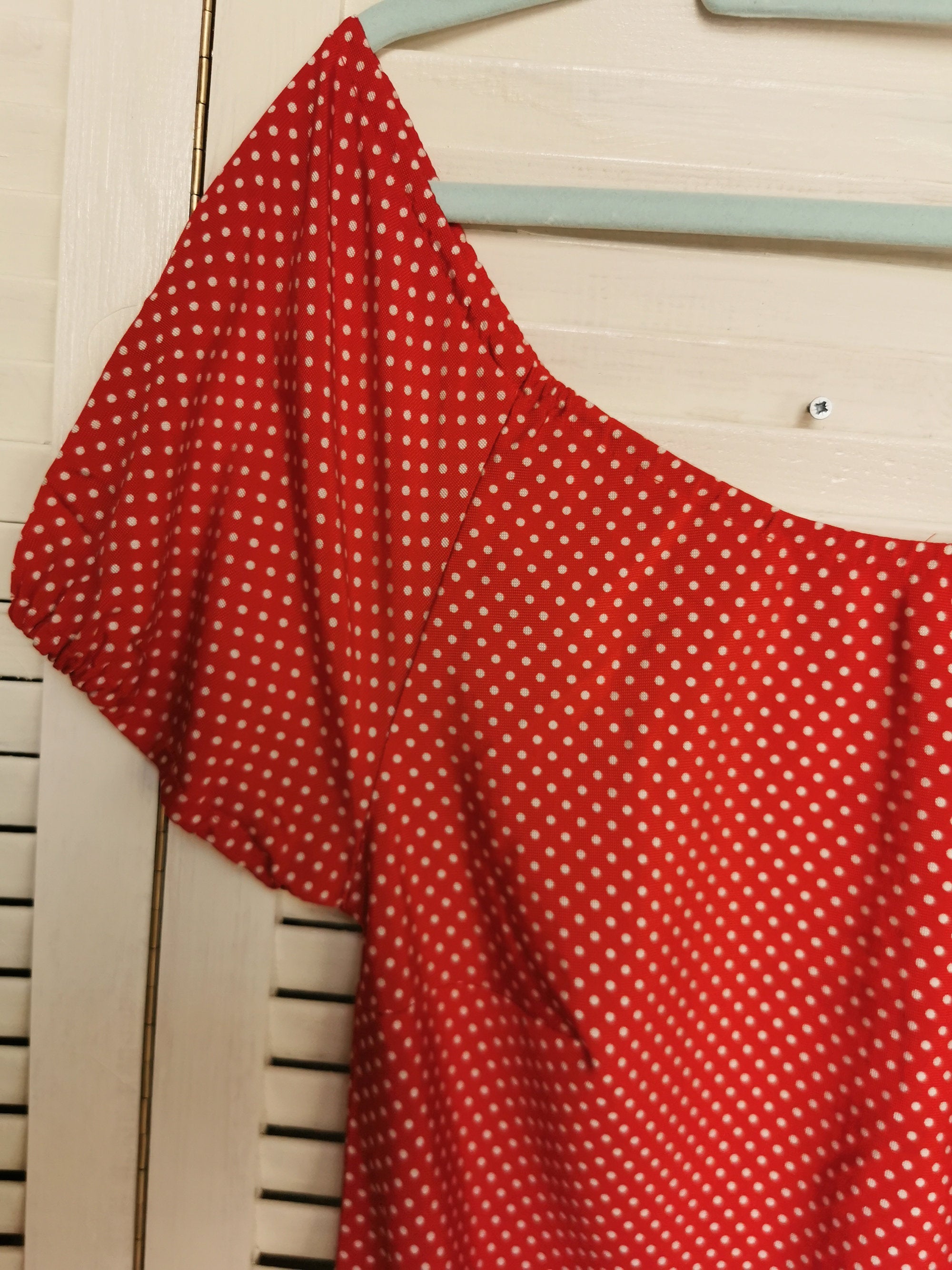 Vintage 80s red polka dot midi summer dress