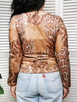 Load image into Gallery viewer, Vintage 90s snake print cold shoulder top blouse
