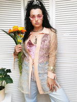 Load image into Gallery viewer, Vintage 80s embroidery long sheer tie front jacket top
