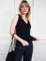 Load image into Gallery viewer, Vintage 90s minimalist black ruffle tank top blouse
