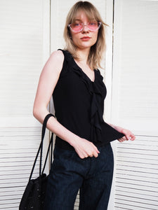 Vintage 90s minimalist black ruffle tank top blouse