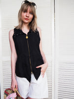Load image into Gallery viewer, Vintage 90s black zipped chain back sleeveless top blouse
