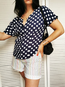Vintage 80s navy blue polka dot summer blouse top