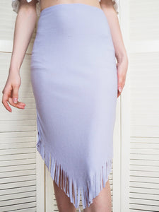 Vintage 90s lilac stretch fringed festival midi skirt