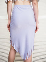 Load image into Gallery viewer, Vintage 90s lilac stretch fringed festival midi skirt
