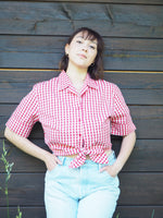 Load image into Gallery viewer, Vintage 90s Country red check tie up front blouse top
