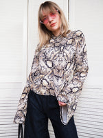 Load image into Gallery viewer, Vintage 90s snake print flare sleeve rollneck top blouse
