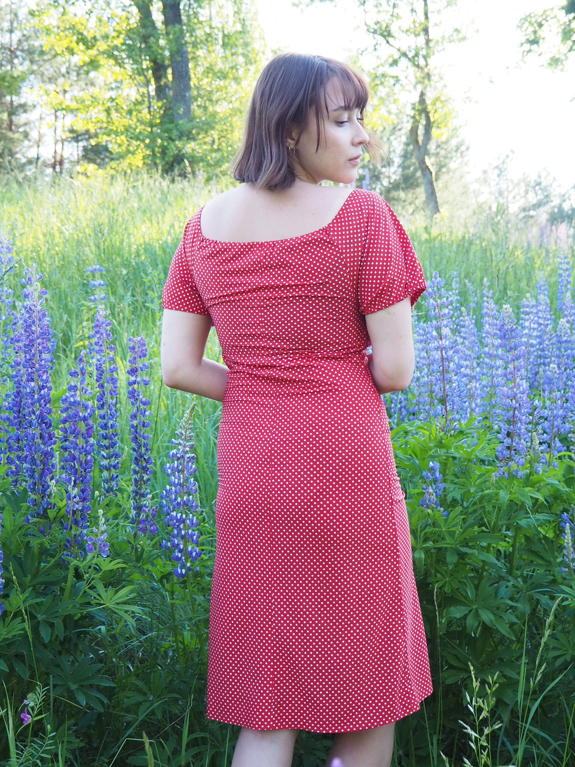 Vintage 80s red polka dot midi summer dress