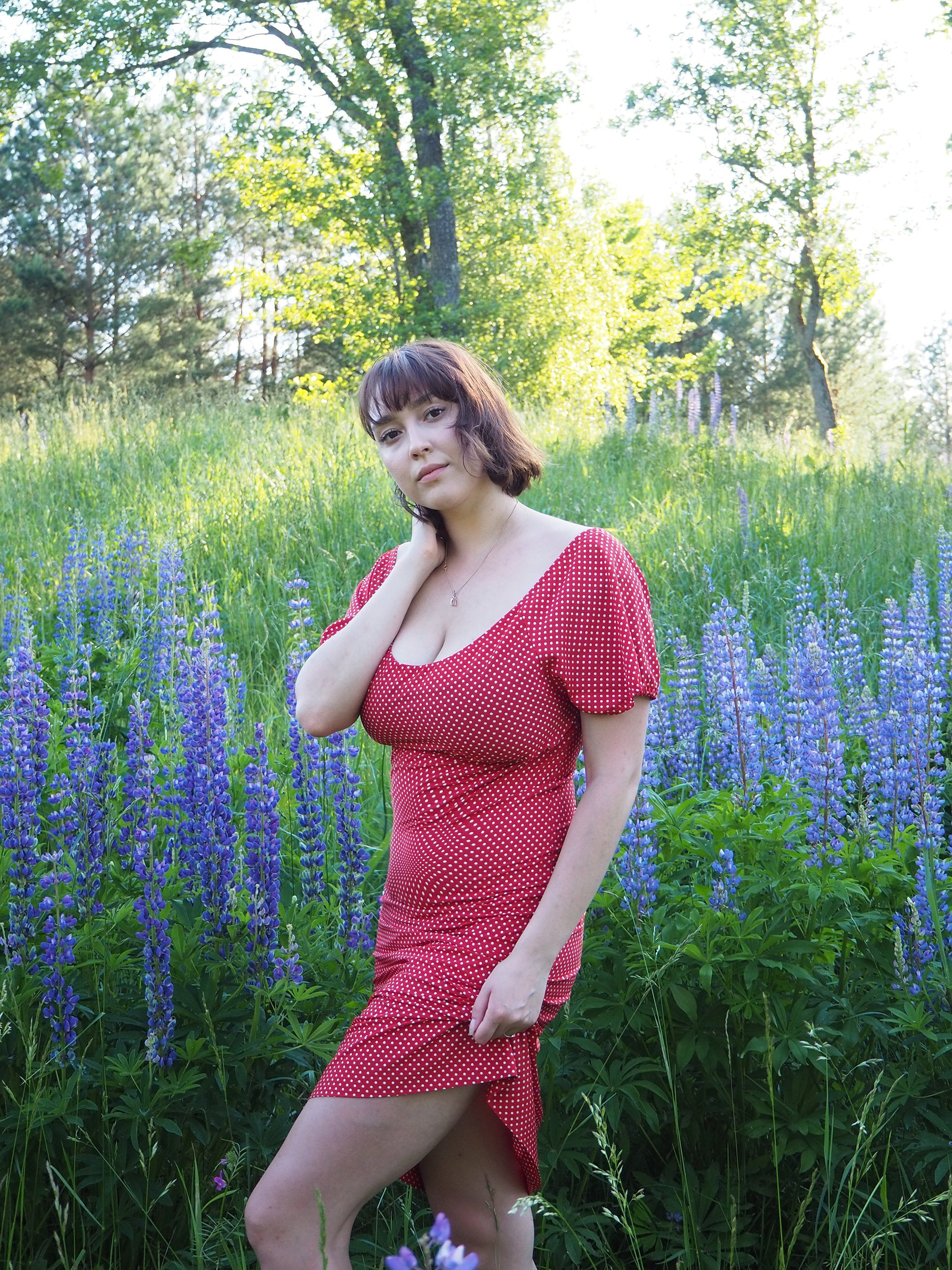 Vintage 80s red polka dot midi summer dress